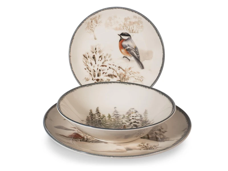 H&H, Symphony 18-Piece Stoneware Dinner Set, Suitable for Christmas and Winter, Dinner Plates, Soup Plates and Fruits, Dishwasher Safe and Microwave Safe