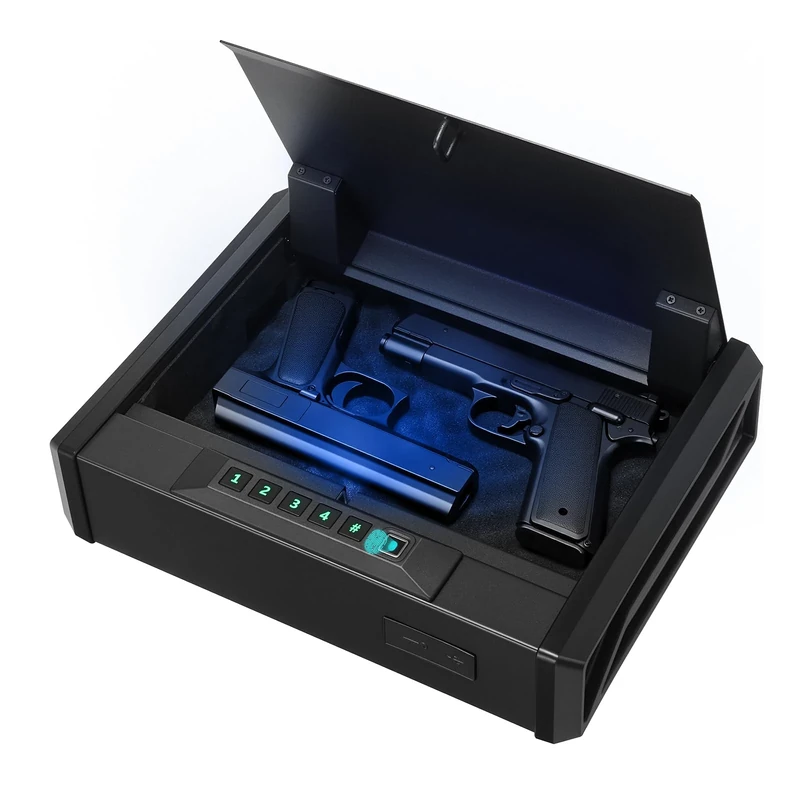 VEVOR Gun Safe, Heavy Duty Handgun Safe with Fingerprint/Password/Key, 3-Way Quick Access Firearm Case Box with Lighting for 2 Pistols & 2 Magazines, Pistol Gun Box for Nightstand Bedside Desk Car