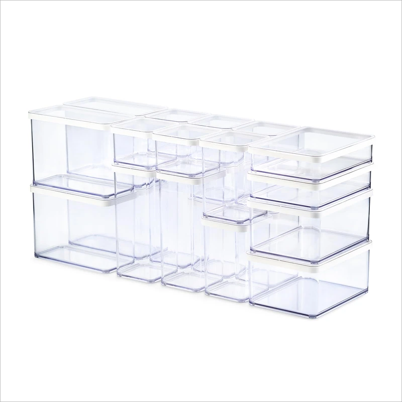 Rotho Loft Set of 24 Storage Jars with Lids, Stackable, Aroma-Proof, Dishwasher Safe (Transparent/White)