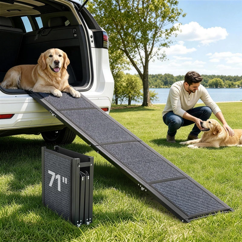 VEVOR Dog Ramp for Cars, 180 x 43.2 cm, Folding Pet Ramps for Medium & Large Dogs up to 113 kg, Pet Stair Ramp with Non-Slip Felt Rug Surface, Portable Outdoor Dog Car Ramps for SUV & Truck