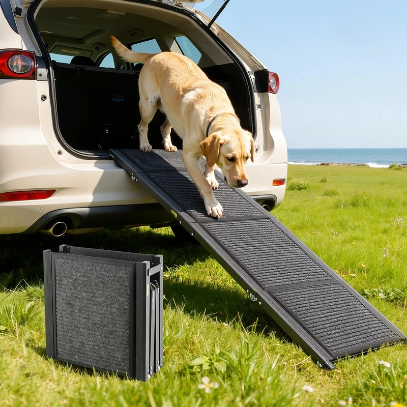 VEVOR Dog Ramp, 160 x 43.2 cm, Foldable Dog Car Ramp for Medium & Large Dogs up to 113 kg, Dog Stairs with Non-Slip Felt Carpet Surface, Portable Entry Aid for SUV & Truck