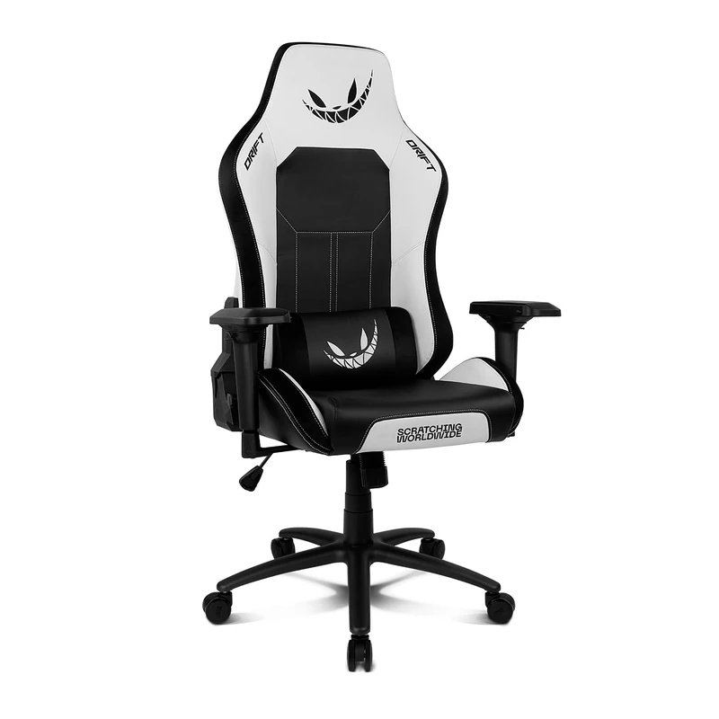 Drift Gaming Rubius Pro White Professional Gaming Chair with 4D Armrests, Adjustable Backrest from 90 to 135 Degrees, Lumbar and Neck Cushion, Height Adjustable and Load Capacity up to 150 kg, Black
