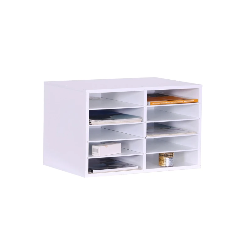 Relaxdays Bamboo Document Tray, A4, 10 Slots, Home Office, HxWxD 31x49x31 cm, Desk Organiser, White, 80%, 31 x 49 x 31 cm