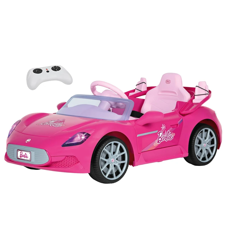Peg Perego Barbie RC Electric Ride On Car for Toddlers, 12V Battery Powered Toy Car with Remote Control & Manual Mode, Dual Seats for 2 Dolls, Opening Doors, Lights & Sounds, Ages 18+ Months - Image 1