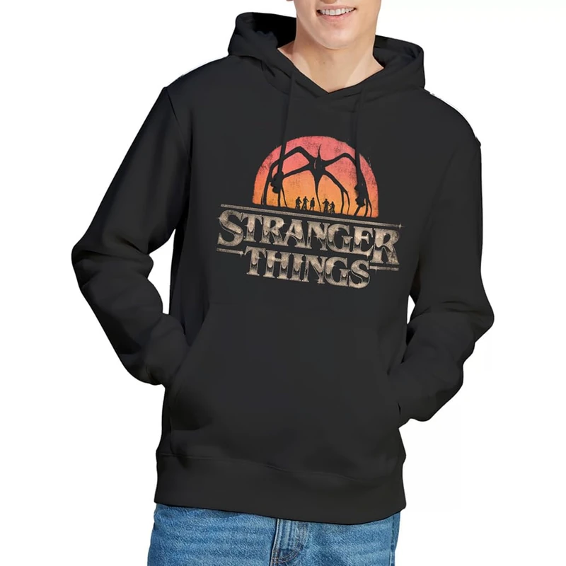 Stranger Things Sunset Logo Unisex Hoodie, Black, Large