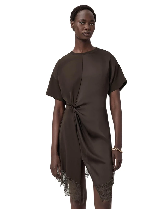 Allsaints Women's Lana Lace Dress Mini Length Dress, Bottle Brown, UK 14/US 10