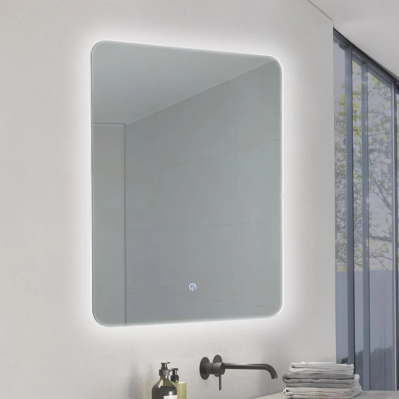 M Ledme - Bathroom Mirror with Light 50 x 70 cm, Mijas Mirror 15W, Dimmable, 3 Light Colours, Touch Switch, HD Tempered Glass, IP44, Horizontal/Vertical