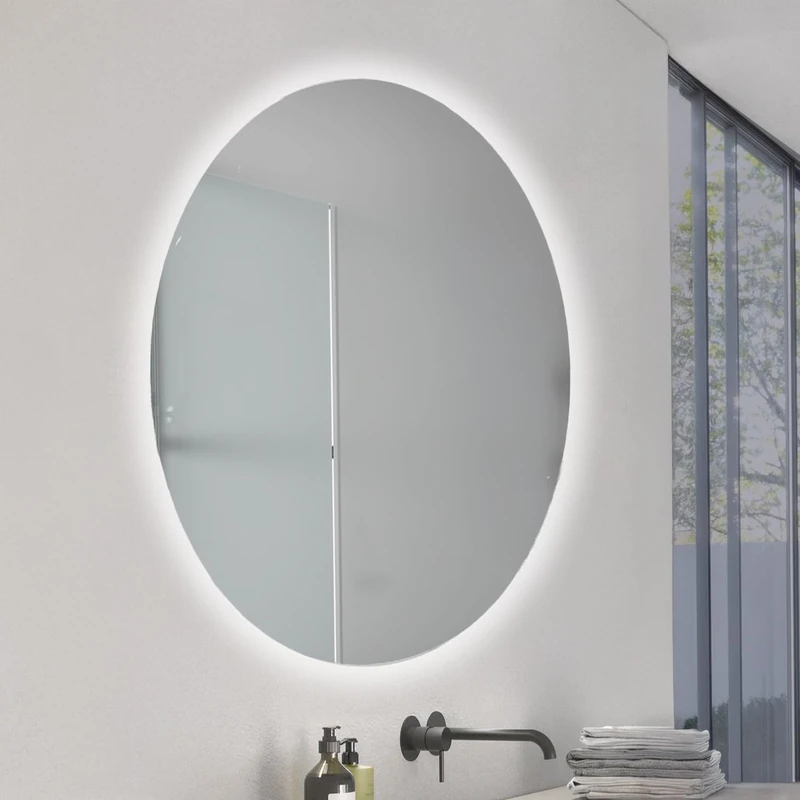 M Ledme - Bathroom Mirror with Light 50 x 70 cm, Round Circular Mirror 20W, Dimmable, 3 Light Colours, Touch Switch, HD Tempered Glass, IP44, Horizontal/Vertical