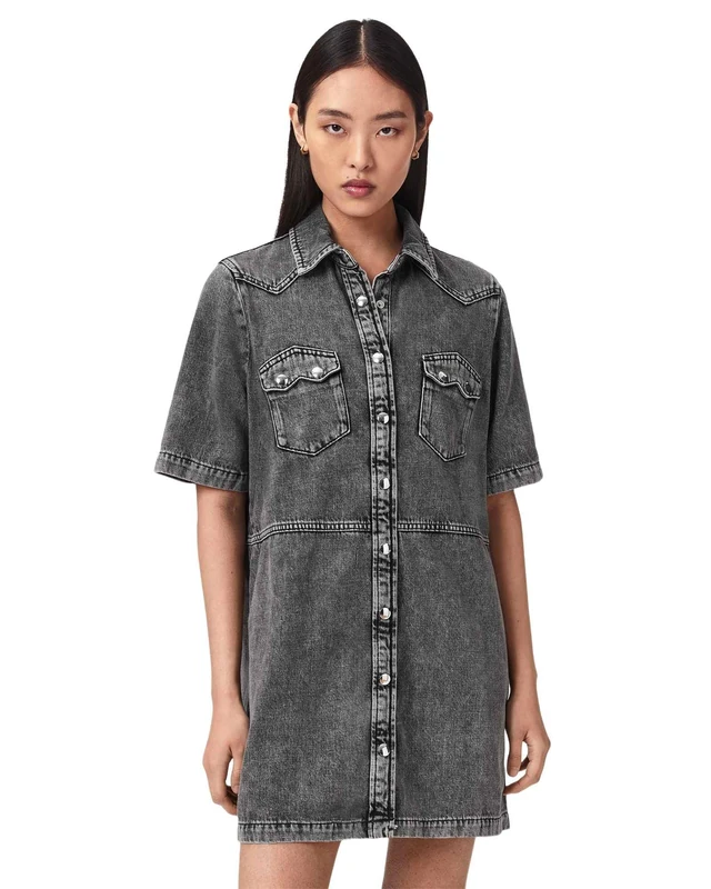 Allsaints Women's Rock Denim Dress, Washed Grey, 14