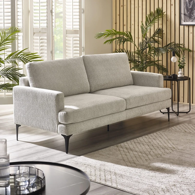 Julian Bowen Carrera Cream Sofa - 3 Seater Couch with Deep Seat & Black Legs, Oyster Chenille Upholstered Setee for Living Room with Middle Support Leg - 86 x 194 x 86cm