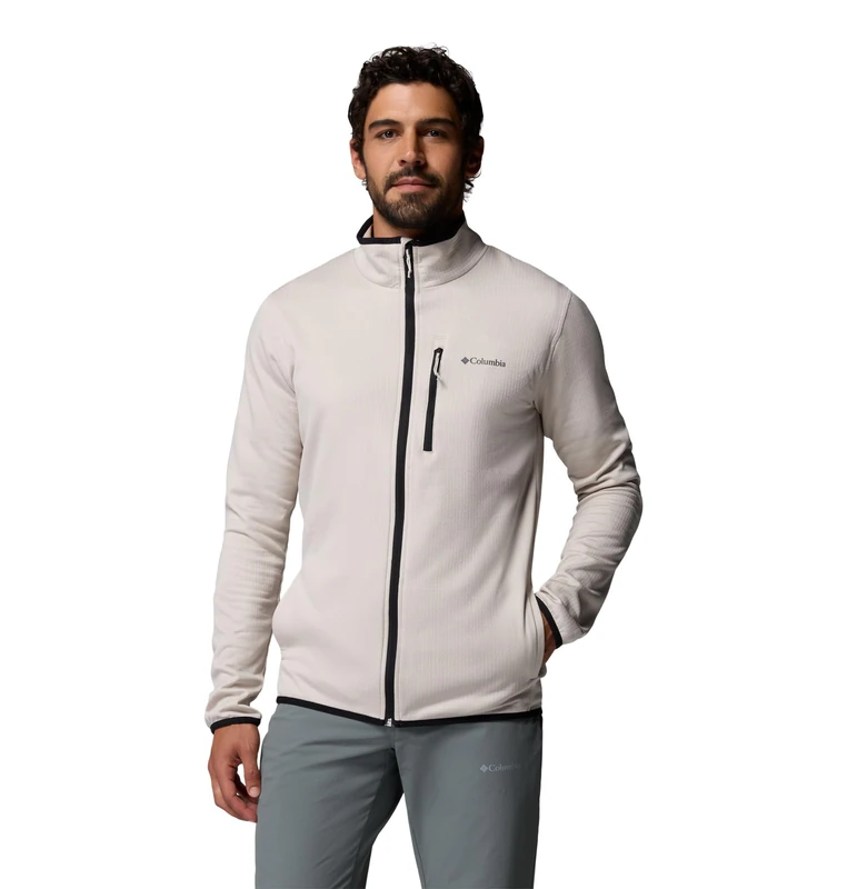 Columbia Men's Essential Hike Grid Fleece Full Zip, Full Zip Fleece Jacket, Dark Stone, X-Small