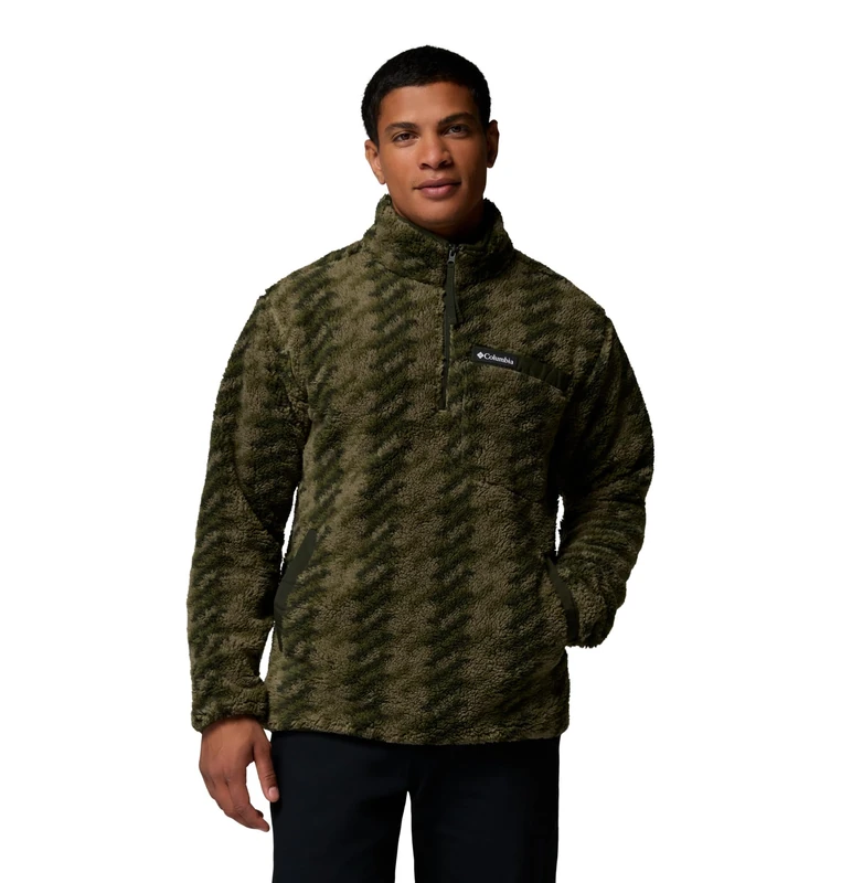Columbia Men's Rugged Ridge High Pile Half Zip, Fleece Pull Over, Stone Green Twills/Greenscape, Large
