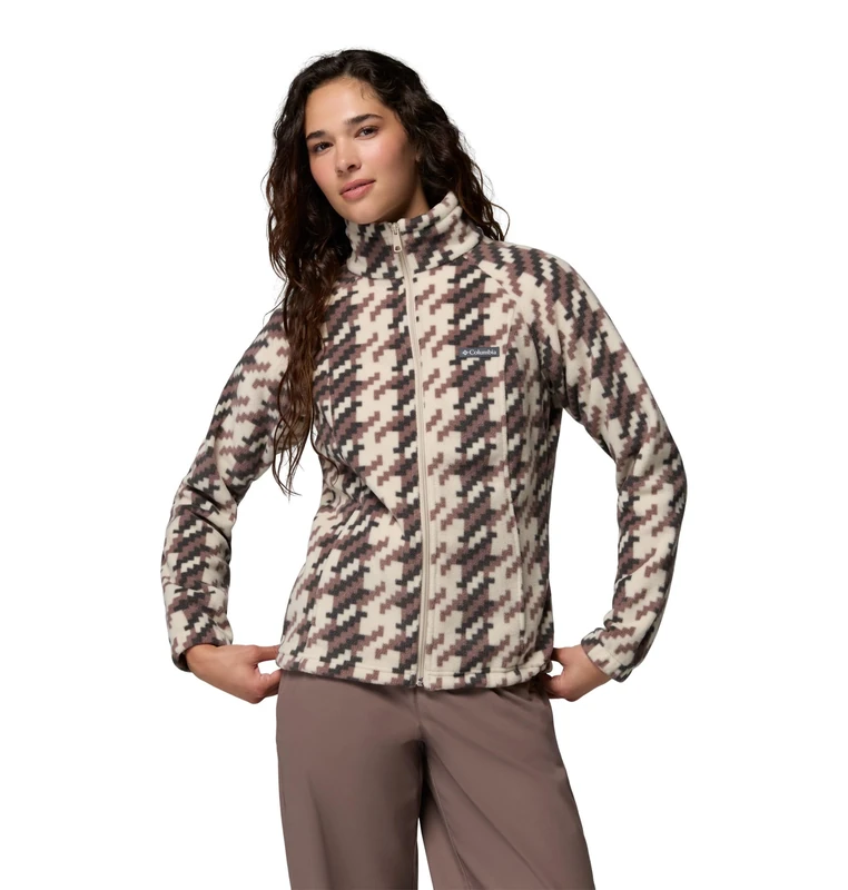 Columbia Women's Benton Springs Printed Full Zip, Full Zip Fleece Jacket, Dark Stone/Twills, Large