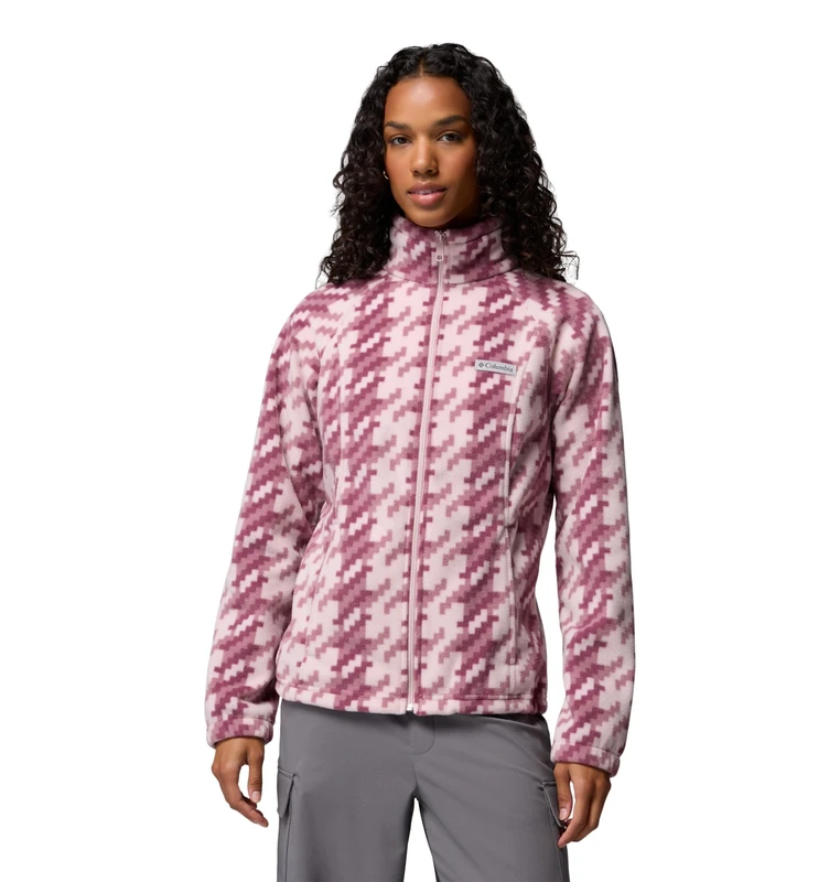 Columbia Women's Benton Springs Printed Full Zip, Full Zip Fleece Jacket, Mineral Pink/Twills, Medium