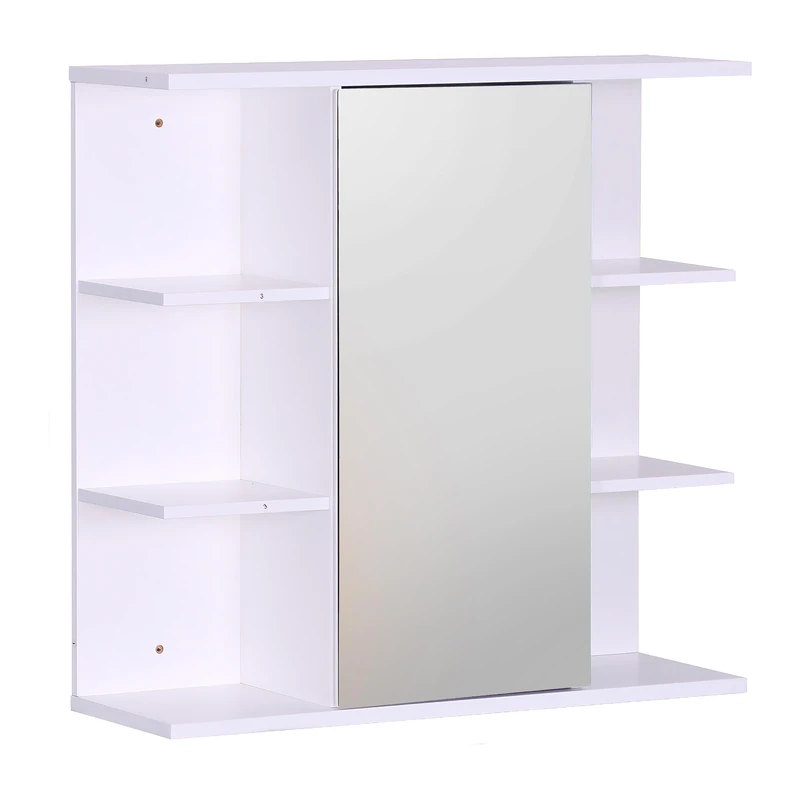 Relaxdays wall-mounted mirror cabinet, 6 shelves, 2 compartments, HxWxD: 64 x 62 x 21 cm, bathroom storage, blue-grey