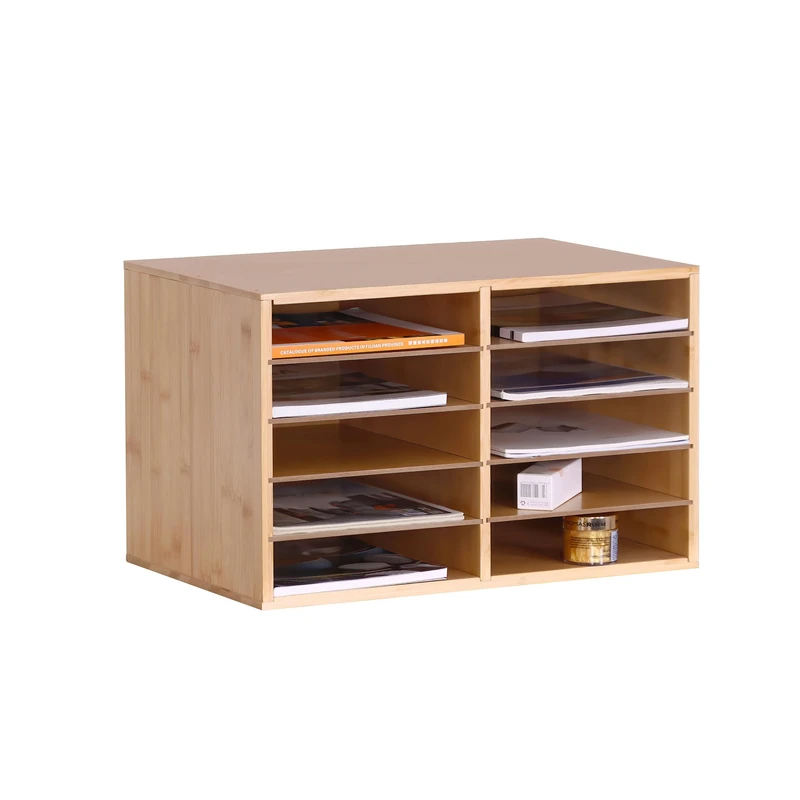 Relaxdays Bamboo File, A4, 10 Slots, Home Office, HWD: 31x49x31 cm, Desk Organizer, Natural, 80%, 31 x 49 x 31 cm