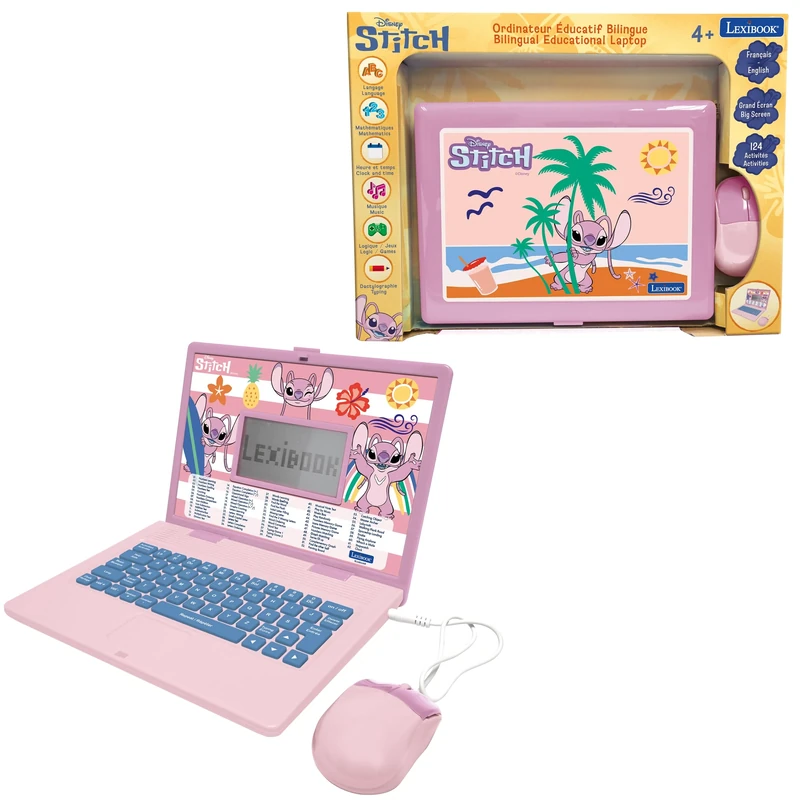 LEXIBOOK, Disney Stitch Angel, Bilingual Educational Laptop – 124 Activities in French/English, JC598D1i1LXB