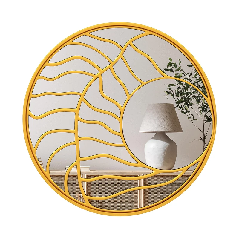 FANTASK Decorative Mirror, Round Wall Mirror with Gold Metal Frame, Asymmetric Large Mirror for Wall Decoration for Living Room, Bedroom, Hallway, Dining Room, φ80 cm