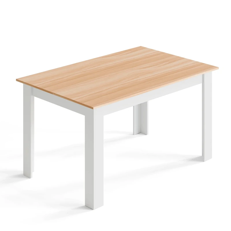 Mondeer Dining Table, 138 x 90 cm Modern Kitchen Table for 4-6 People, Wooden Rectangular Dinner Table for Dining Room Kitchen Living Room, Oak and White
