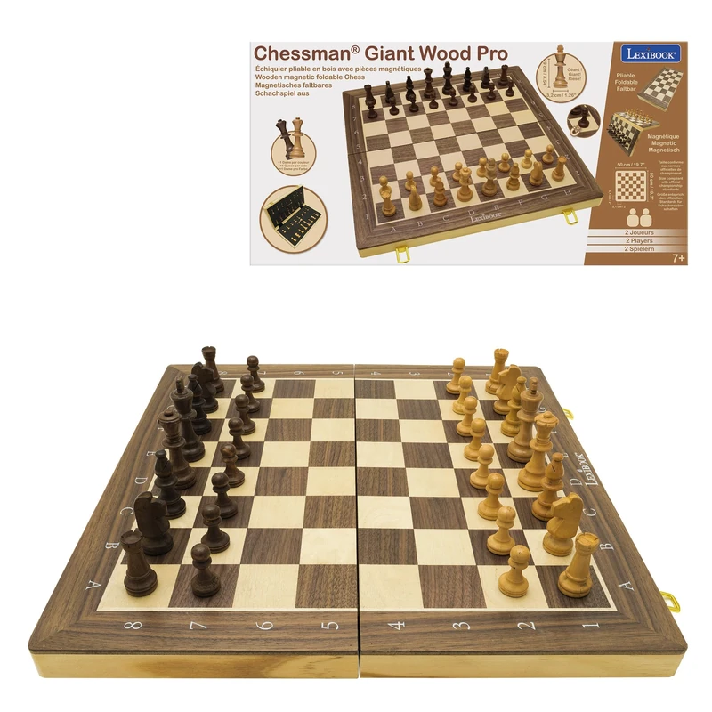 LEXIBOOK, Chessman Giant Wood Pro - Foldable wooden chessboard with magnetic pieces, CGM1000LXB