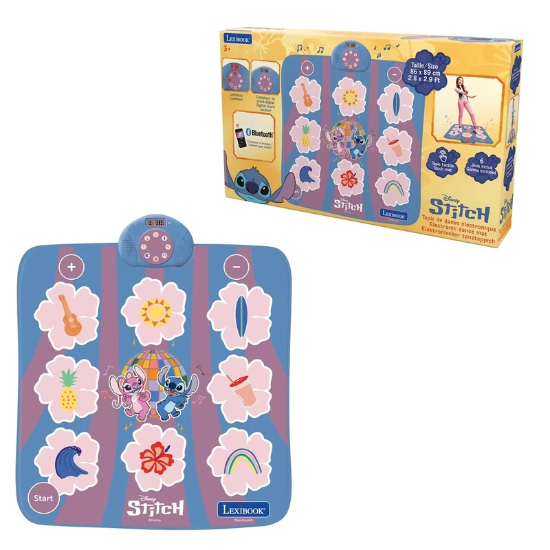 LEXIBOOK, Disney Stitch, Stitch Electronic Dance Mat, Bluetooth and Light-Up with 6 Game Modes, Pink, DM10DLXB