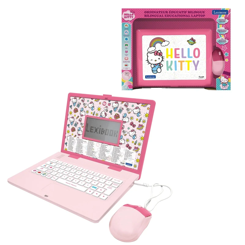 LEXIBOOK, Hello Kitty, Bilingual Educational Laptop English/French, 164 Language, Writing, Math, Logic, Music and Game Activities, for Boys and Girls, JC598HKi1LXB