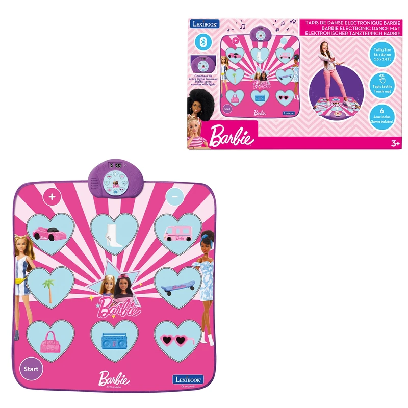 LEXIBOOK, Mattel Barbie, Barbie Electronic Dance Mat, Bluetooth and Light-Up with 6 Game Modes, Pink, DM10BBLXB