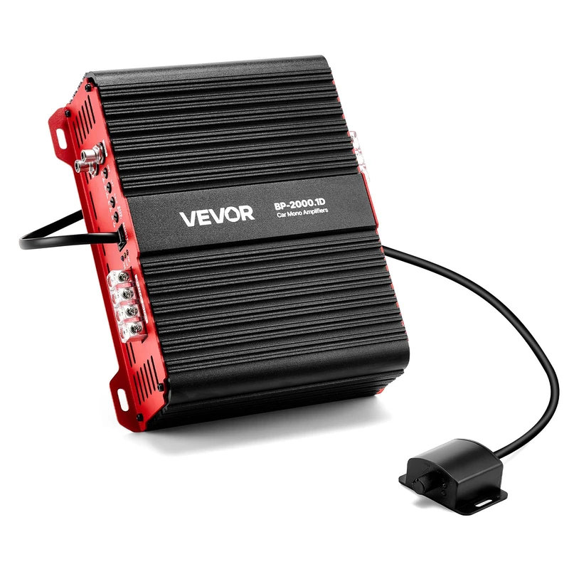 VEVOR Monoblock Car Amplifier, 2000W RMS MAX, 1/2/4 Ohm Stable, 1-Channel Class D Car Audio Amplifier with Remote Subwoofer Level Control, Low Pass Filter and Bass Boost, Volume Controller Included