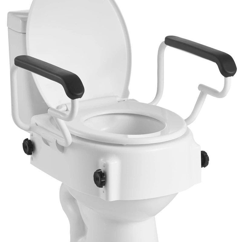 VEVOR Raised Toilet Seat with Arms, 300 lbs Load Capacity, 3-Level Adjustable Height, Widened Commode Elevated Toilet Seat Riser with Padded Handles for Seniors, Elderly, Handicap, Disabled, Adults