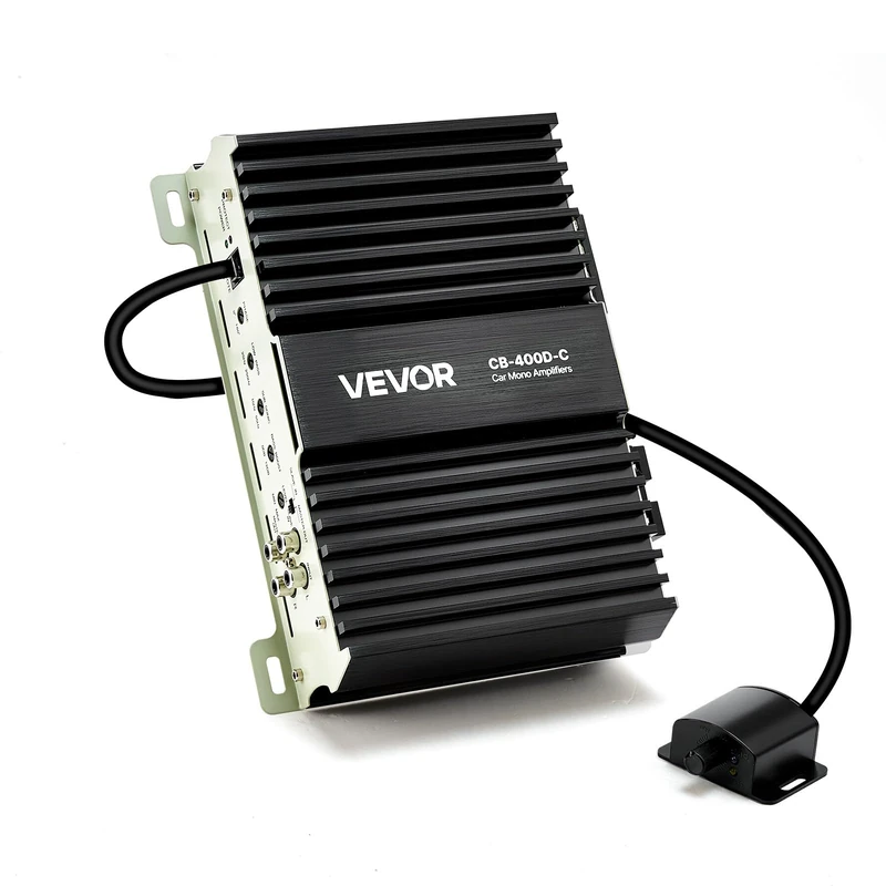 VEVOR Monoblock Car Amplifier, 400W RMS MAX, 1/2/4 Ohm Stable, 1-Channel Class D Car Audio Amplifier with Remote Subwoofer Level Control, Low Pass Filter, Bass Boost & Phase Shift, Volume Controller