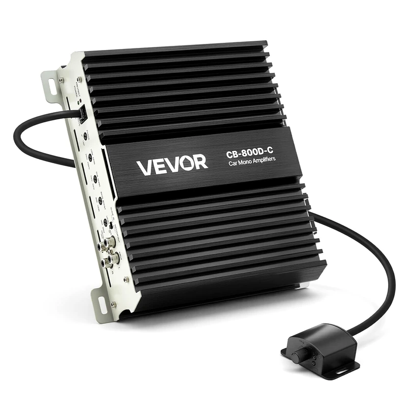 VEVOR Monoblock Car Amplifier, 800W RMS MAX, 1/2/4 Ohm Stable, 1-Channel Class D Car Audio Amplifier with Remote Subwoofer Level Control, Low Pass Filter, Bass Boost & Phase Shift, Volume Controller