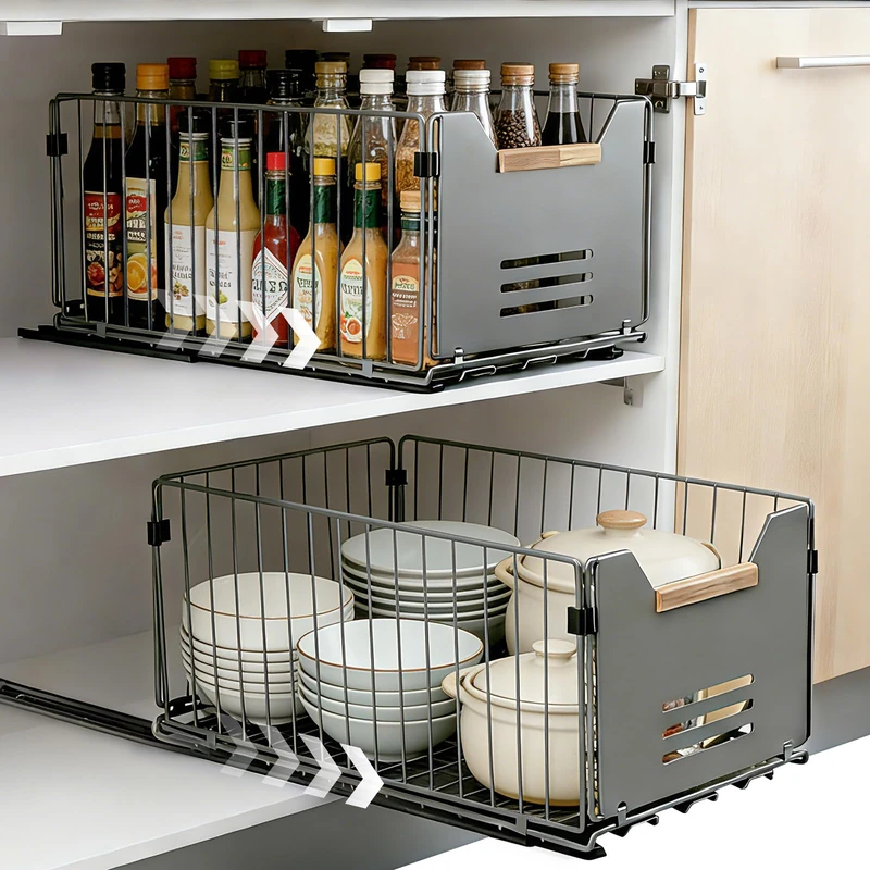 AiQInu Set of 2 Pull-Out Drawers - Carbon Steel Organizers