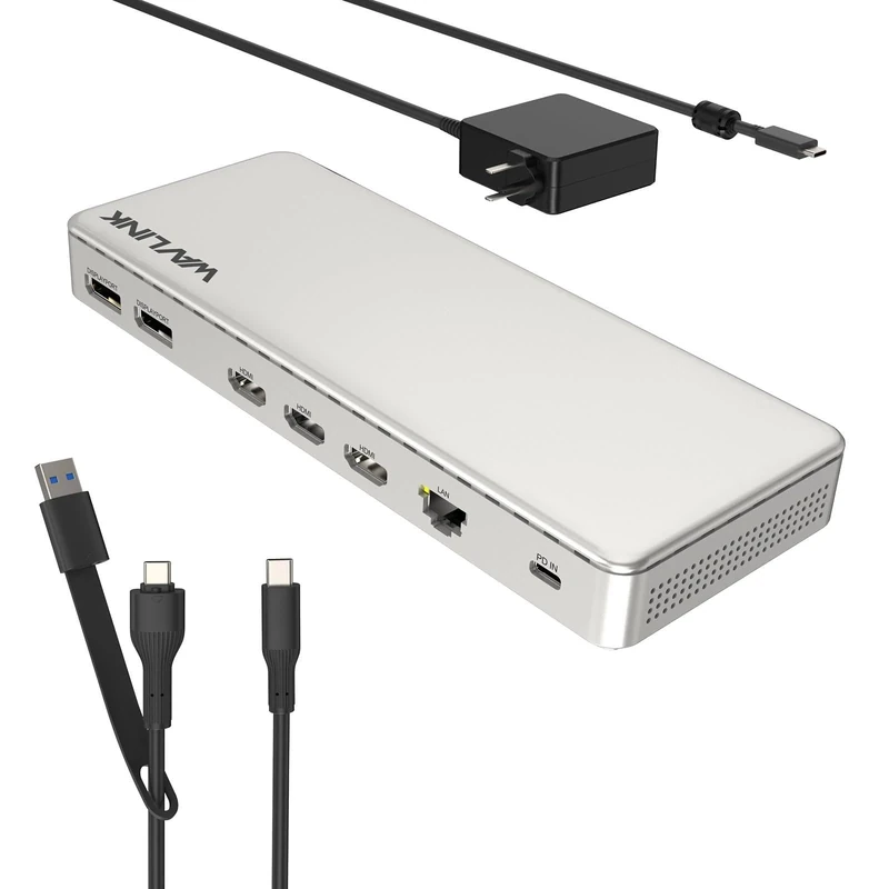 WAVLINK Docking Station 3 Monitors, SM770 Docking Station with Triple HDMI, Dual DP, 120W PD in, 10Gbps USB A&C, 2.5G Ethernet Port, Compatible with Intel Mac, SMI Driver & Host USB3.2 Gen 2 Required