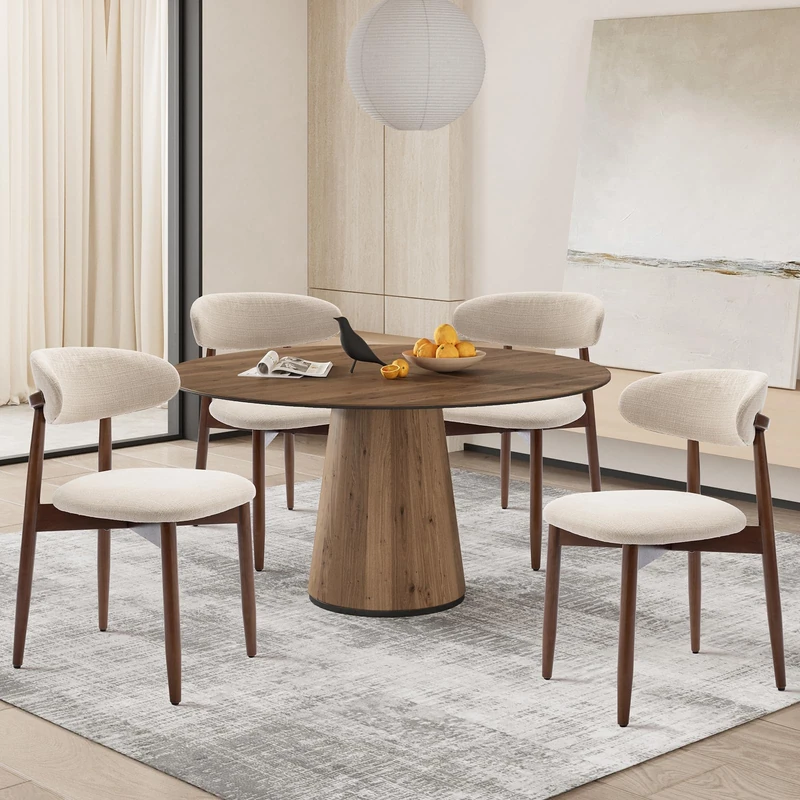 COLAMY Wooden Dining Chairs Set of 4, Modern Fabric Upholstered Kitchen Side Chairs, Farmhouse Dining Room Chair with Foot Pegs, Beige