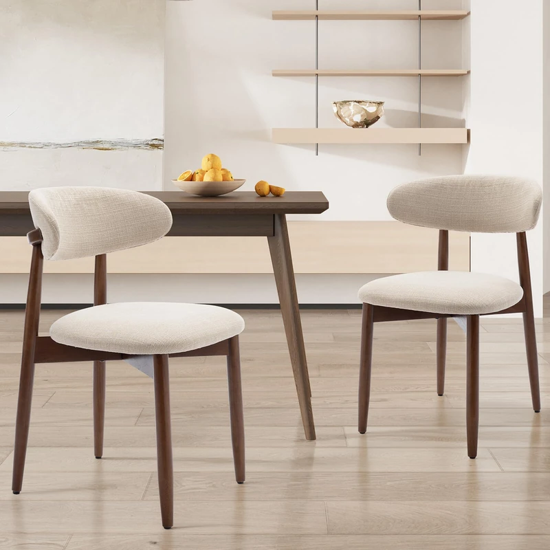 COLAMY Wooden Dining Chairs Set of 2, Modern Fabric Upholstered Kitchen Side Chairs, Farmhouse Dining Room Chair with Foot Pegs, Beige