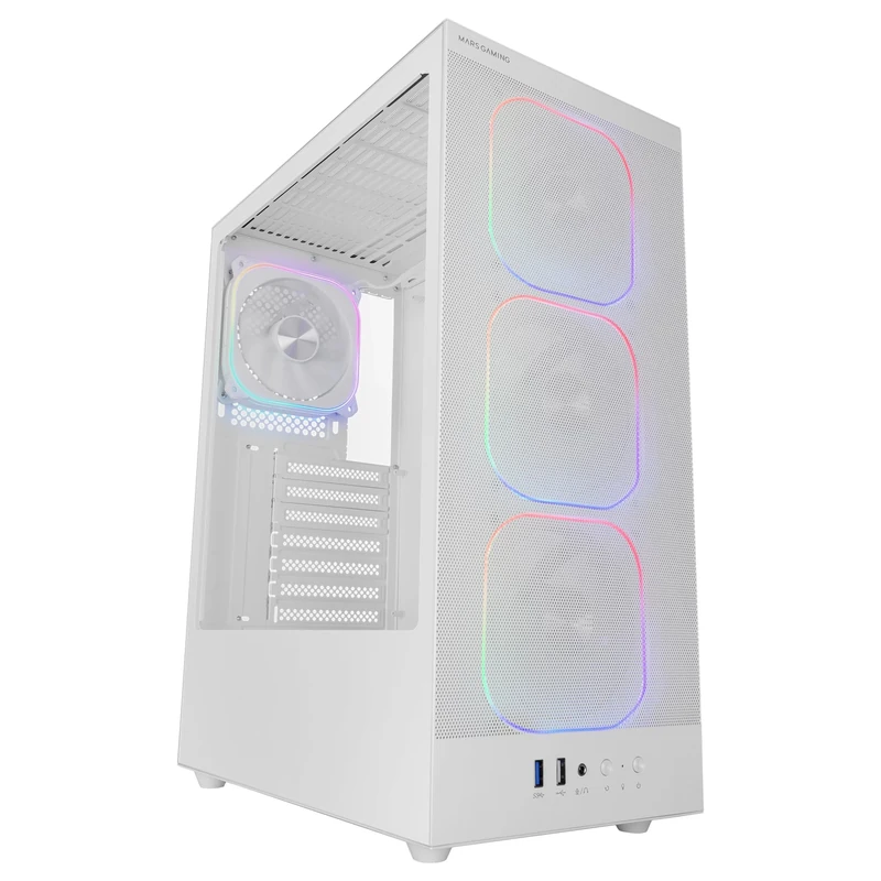 Mars Gaming MC-NEBULA ATX Gaming Case, 4 Line-Glow ARGB 120 mm Fans, Microperforated Metal Mesh Front, CableHatch, Tempered Glass Side, White