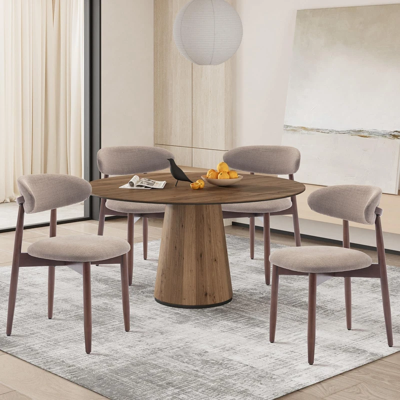 COLAMY Wooden Dining Chairs Set of 4, Modern Fabric Upholstered Kitchen Side Chairs, Farmhouse Dining Room Chair with Foot Pegs, Camel