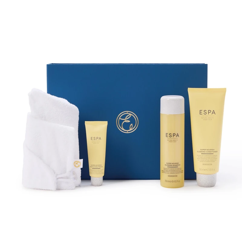 ESPA Haircare Ritual | Includes Shampoo, Conditioner, Hair & Scalp Mask, and a White Cotton Hair Wrap | Achieve Ultra Glossy, Healthy-Looking Hair at Home | Worth £63