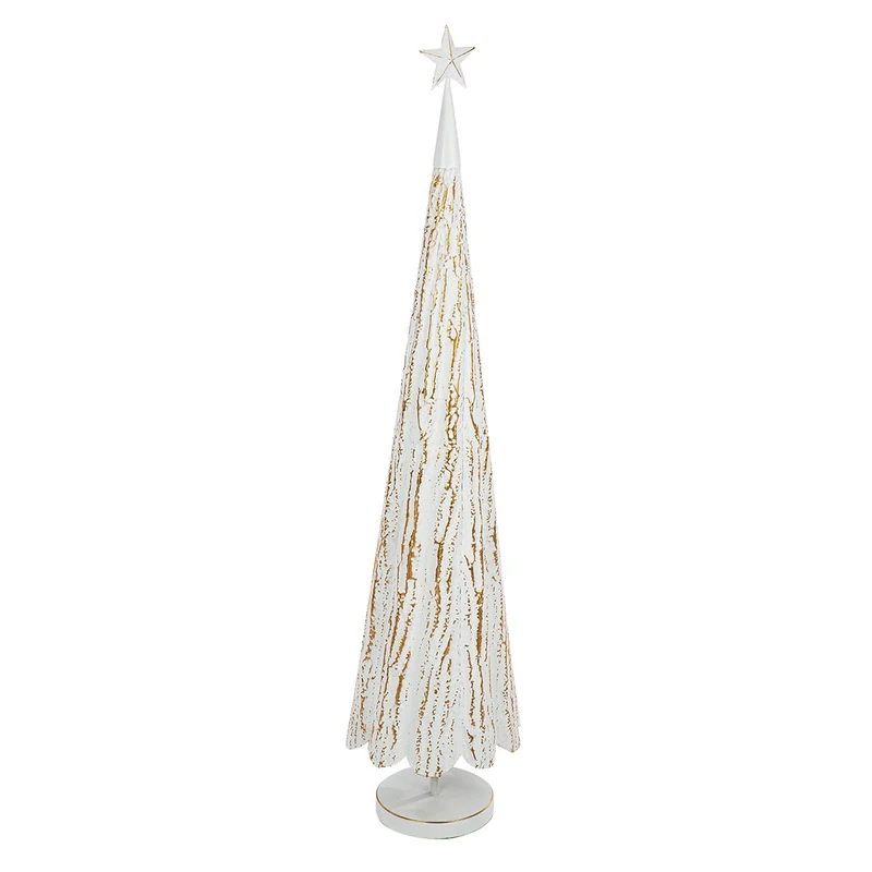 Casablanca Faso Decorative Object, Metal, White, Matt, Christmas Tree Shape, Tree Motif, Star Motif, Height 118 cm x Diameter 28 cm - Image 1