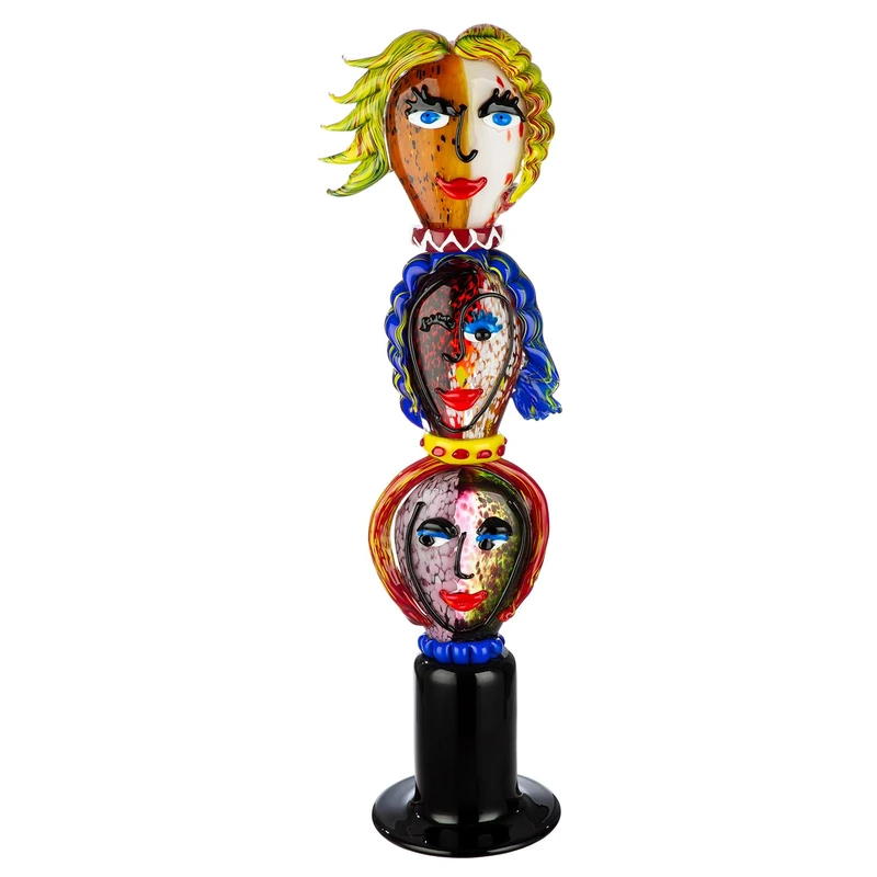 GILDE GLAS art Decorative Object Poseidos Made of Glass, Multi-Colour, Height 93 cm x Width 25 cm, Head Shape, 3 Faces