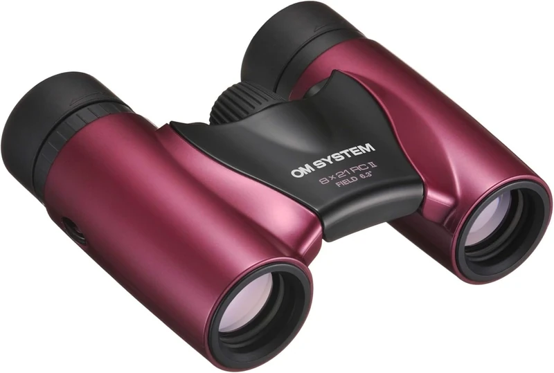 OM SYSTEM 8x21 RC II Binoculars – Compact Pocket Size, Multi-Coated Lenses, Lightweight for Travel, Camping & Bird Watching – UV Protection, 15-Year Warranty, Metal Magenta
