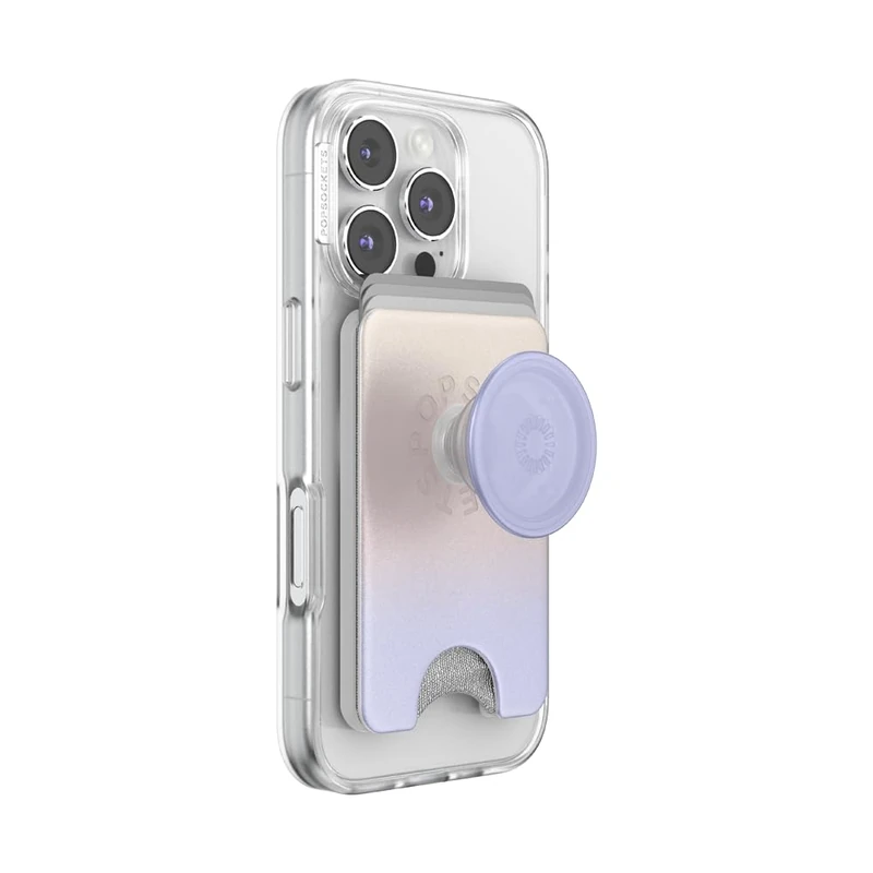 PopSockets Phone Wallet with Expanding Grip, Phone Card Holder, Compatible with Wireless Charger, Wallet Compatible with MagSafe - Metallic Morning Haze