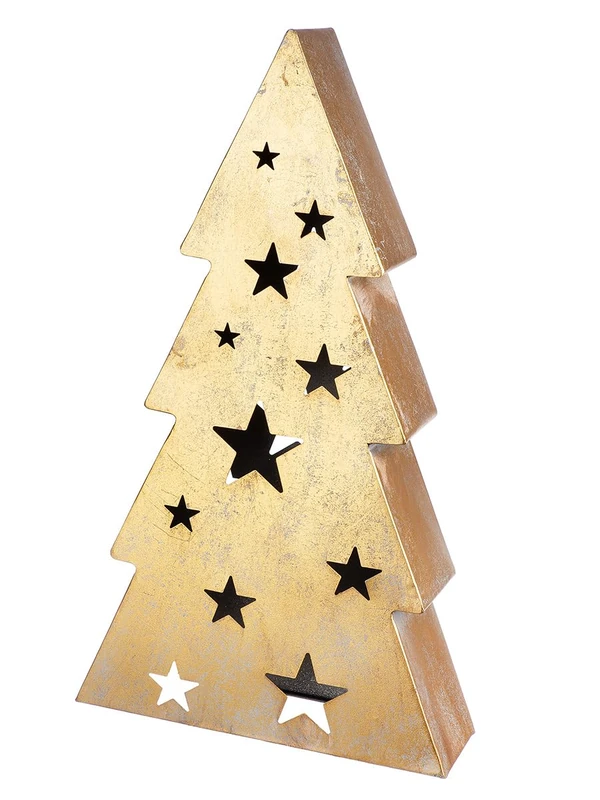 Casablanca Decorative Object Starry - Metal Christmas Tree - Gold - Antique Finish - Star Pattern - Height 67 cm x Width 39 cm - Christmas Decoration