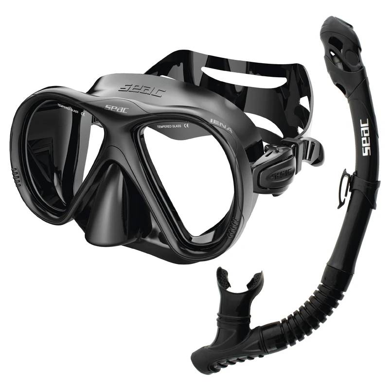 SEAC Set Bis Iena Dry - Mask and Snorkel Set with Double-Lens Silicone Mask and Dry-Top Snorkel with Purge Valve – For Scuba Diving and Snorkelling