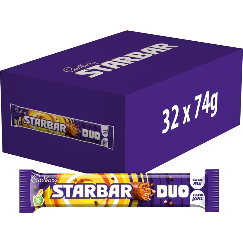 Cadbury Starbar Duo Chocolate Bars, Bulk Buy Treats for Snacking, Sharing & Gifting 32 x 74 g