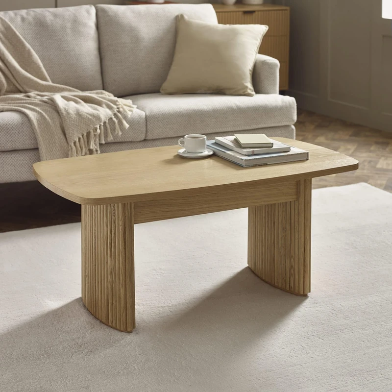 Julian Bowen Louis Coffee Table - Oak Effect Compact Centre Table with Fluted Wooden Legs for Living Room, Modern & Contemporary Design - 40 x 90 x 50cm
