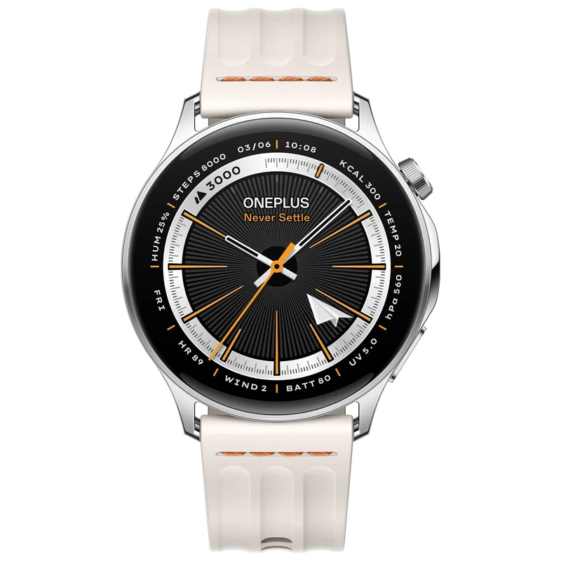 OnePlus Smartwatch 1.46" AMOLED, ECG, Dual-Band GPS L1+L5, 10-Day Battery, Sapphire Glass, 100+ Sports Modes, Bluetooth Calling, Android & iOS, 5ATM/IP68 – Silver Steel, OPWWE262 EU