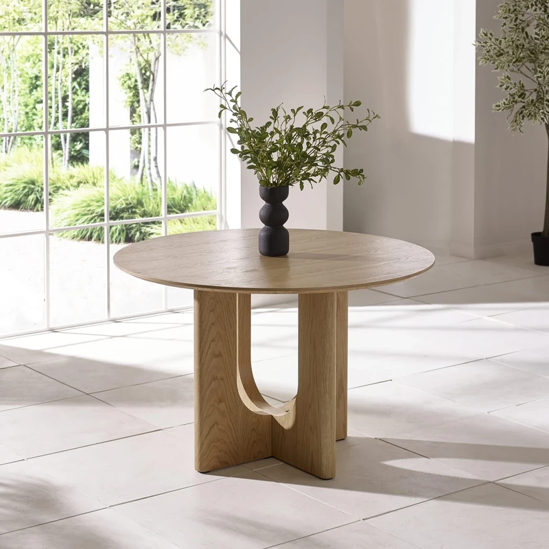 Julian Bowen Celini Dining Table for 4 People, 120cm Oak Effect Round Kitchen Table for Dining Room with Joint Leg Base, Contemporary Dinner Tabletop, 76 x 120cm