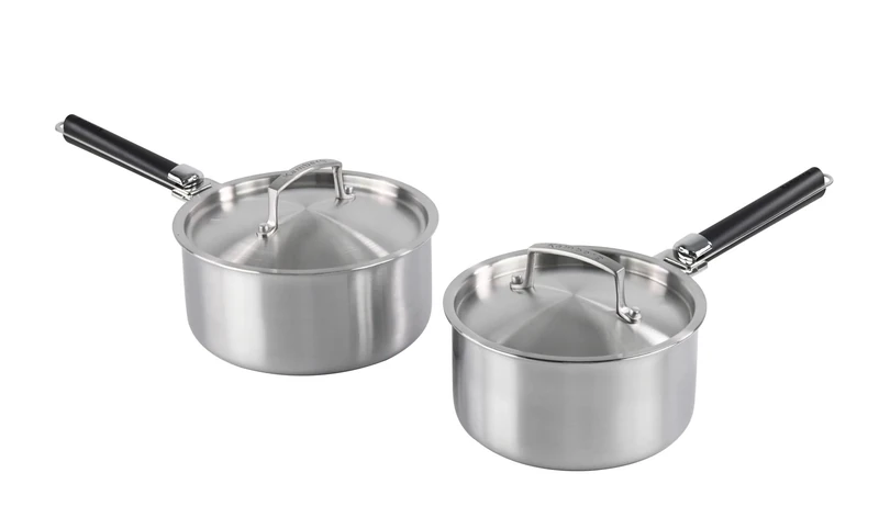 Kamberg - Set of 2 saucepans 18/20 cm - 2 Removable Handles - Stainless Steel 18/10 Triply - Suitable for All Heat Sources Including Induction and Oven