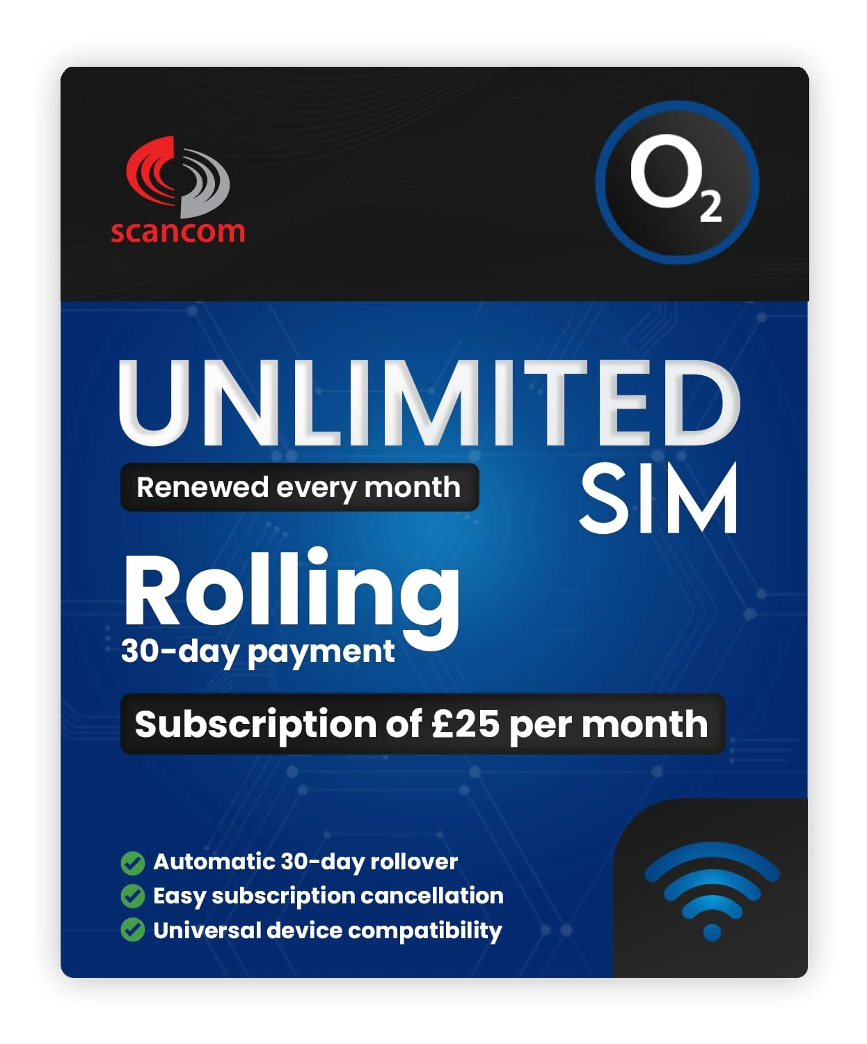 O2 Unlimited 5G Data SIM - Activate via QR Code - No Contract or Credit Check - £25/Month Rolling 30-Day Subscription